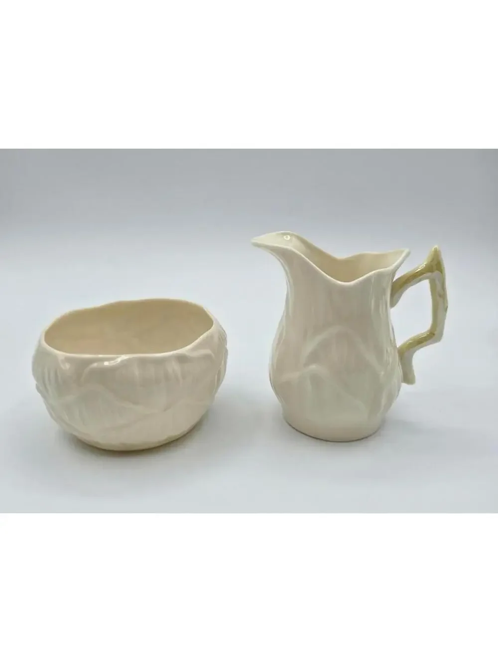Vintage Belleek Irish Porcelain Lily Pattern Creamer & Sugar Bowl Set Ivory